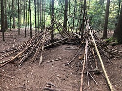 Kinder bauen ein Waldsofa